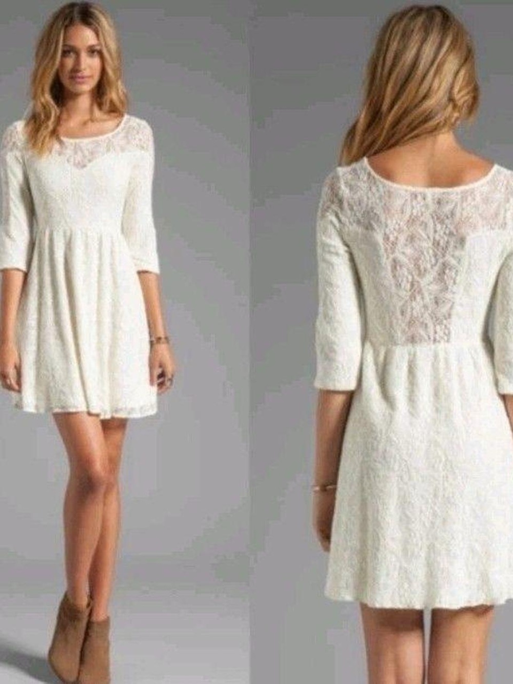 Free People Light cream Lace Fit-and-Flare Dress